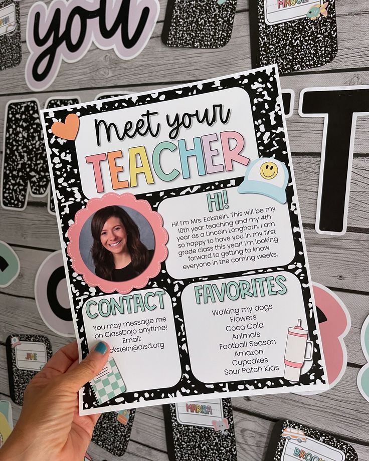 someone is holding up a teacher's card with pictures on the front and back