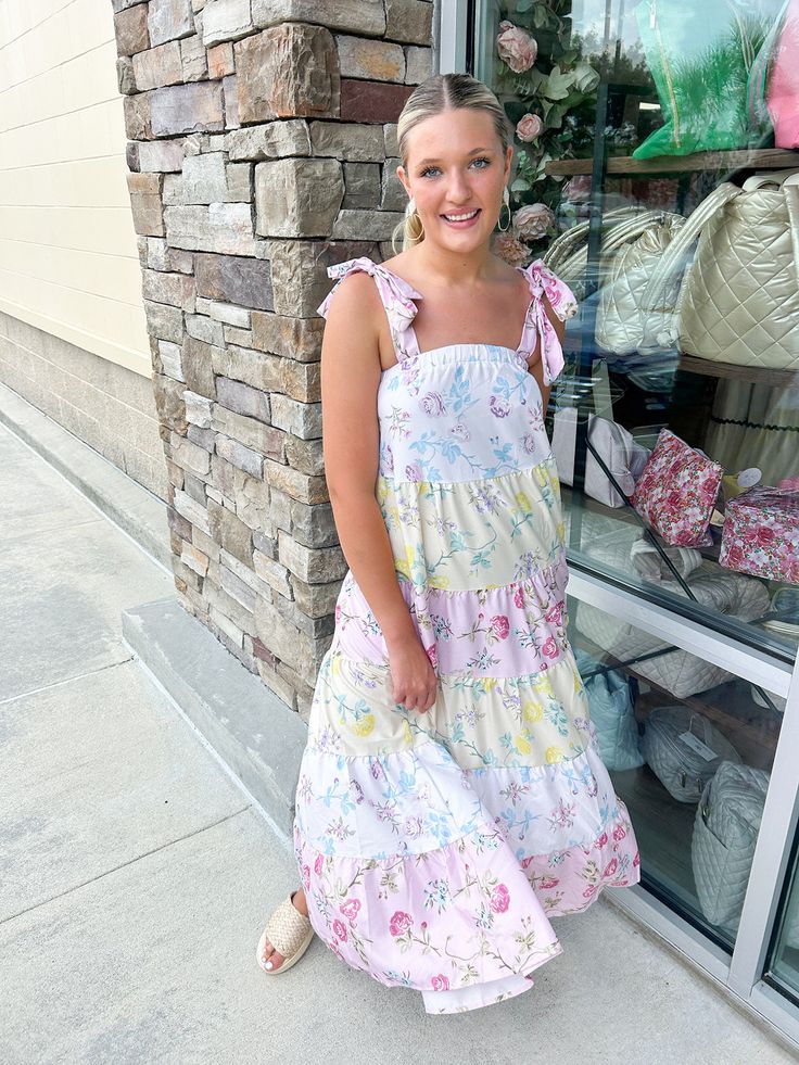 Introducing the Garden Picnic Floral Color-Block Dress! This beautiful dress features a stunning floral print and tiered ruffle design, perfect for any summer outing. The tie straps add a cute touch while keeping you comfortable. Feel confident and stylish in this must-have casual summer dress! Color-block Tired Tie Straps Ruffles Esme is wearing a size medium! Lilah is wearing a size small! Sweet Grace Candle, Garden Picnic, Casual Work Wear, Pink Pineapple, Casual Date Night, Ruffle Design, Block Dress, Next Clothes, Floral Color