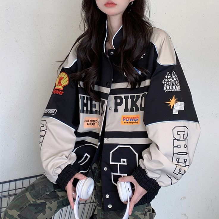 Unique Clothing Stores, 90s Harajuku, Boyfriend Outfit, Y2k Harajuku, Boyfriend Jacket, Techwear Fashion, Letterman Jackets, Clueless Outfits, Streetwear Shop