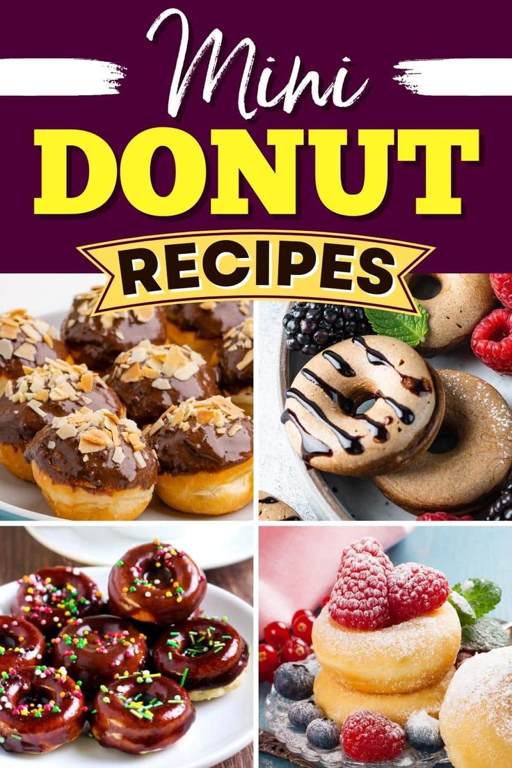 there are many different types of donuts on this page and the title says, mini donut recipes