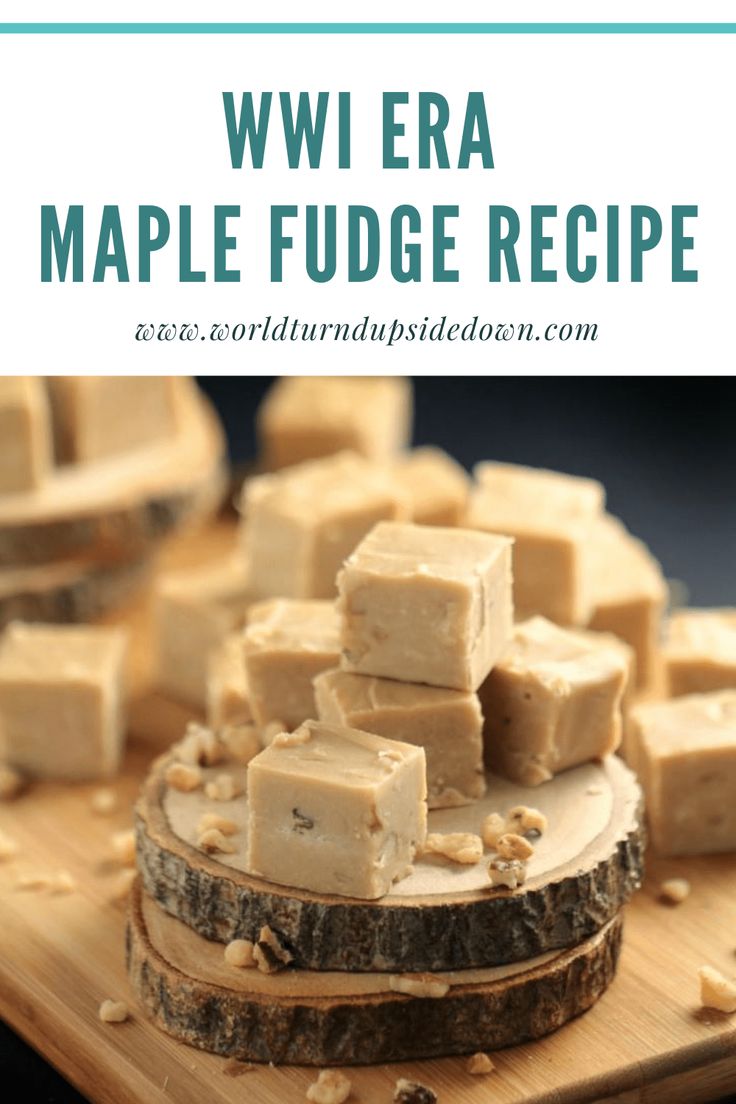 a wooden cutting board topped with cubes of fudge and text overlay that reads, wi era maple fudge recipe