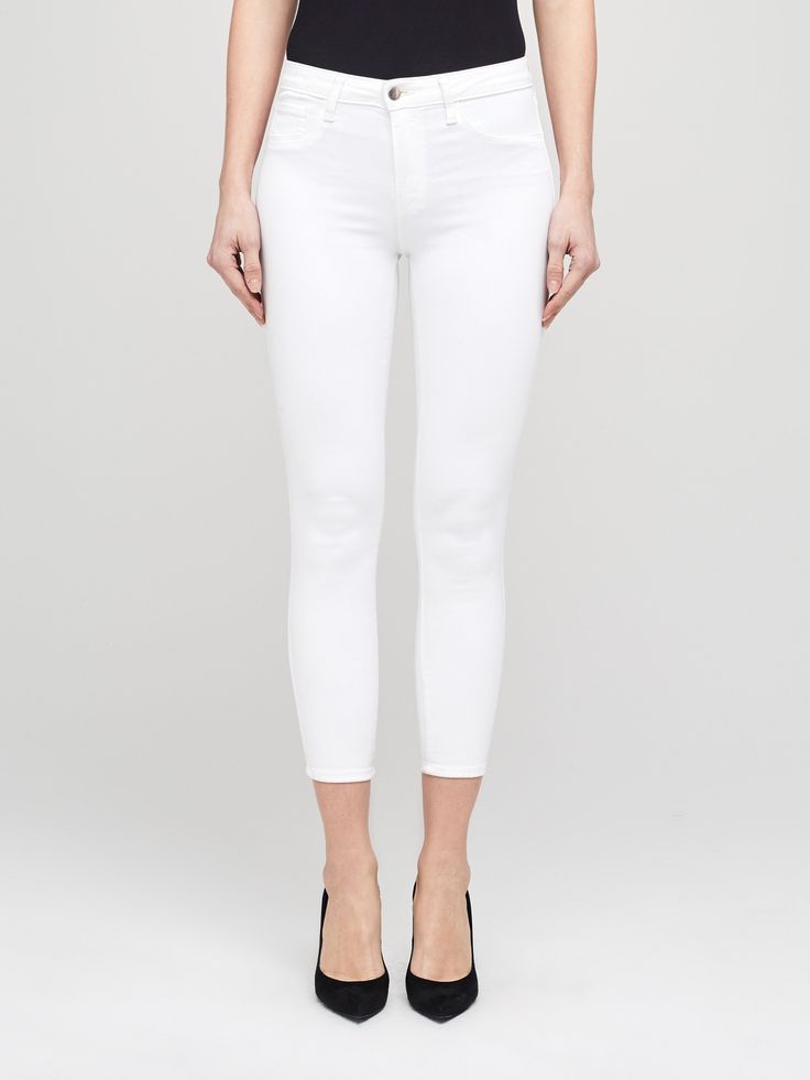 Margot Jean in Vintage White - L'AGENCE – L'AGENCE White Casual Jeggings For Spring, High Waist White Stretch Jeans, White Tapered Leg Cropped Jeans, Classic White Stretch Jeans, White Fitted Mid-rise Jeggings, White Stretch Mid-rise Jeans, White Stretch High-rise Jeggings, White Stretch High Rise Jeggings, White Fitted Casual Jeggings