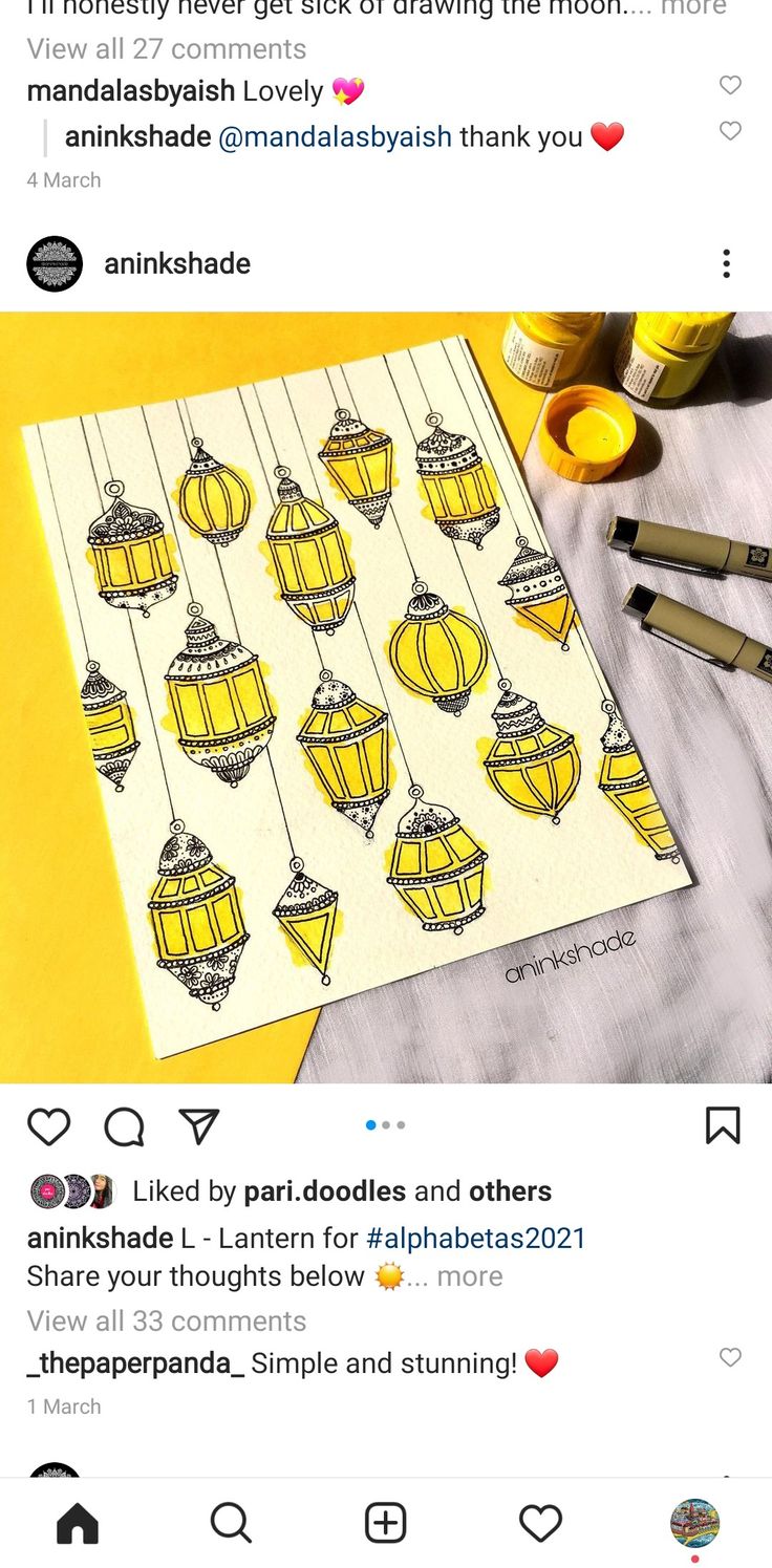 two tweets with yellow lanterns on them, one is being drawn and the other is