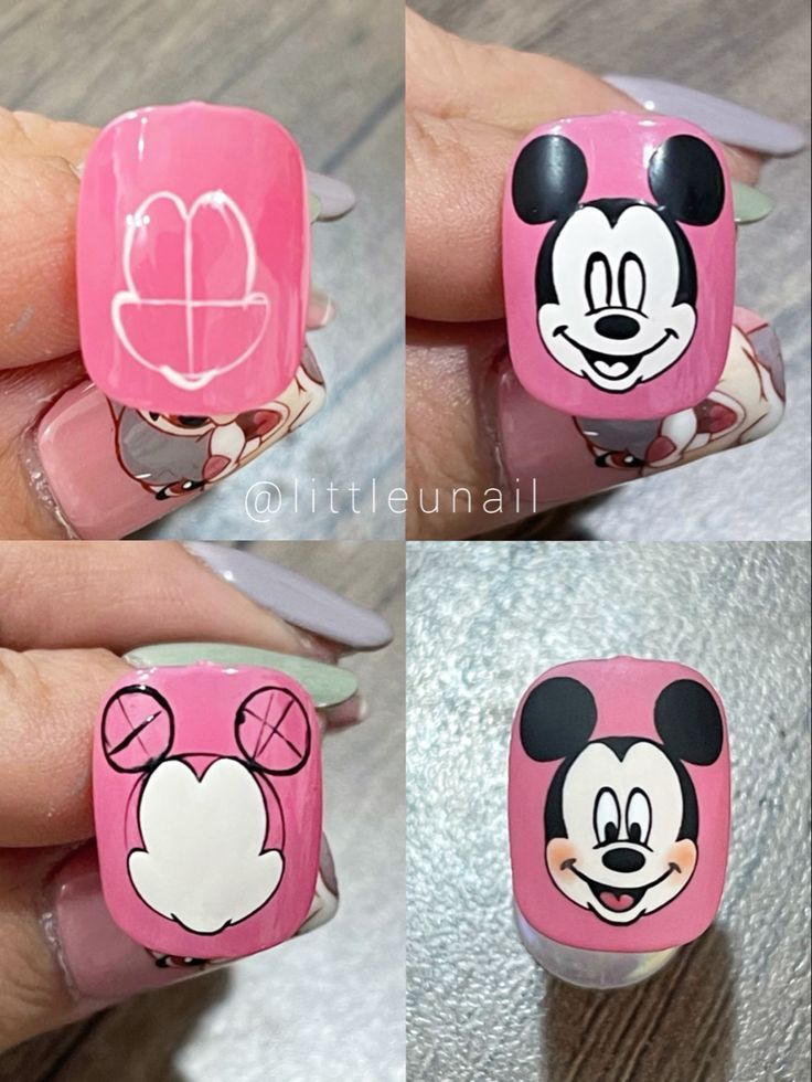 Cartoon Nail Ideas, Nail Design Cartoon, Mickey Mouse Nail Design, Mickey Nail, Mouse Nail Art, Mickey Mouse Nail Art, Beginner Nail Designs, Cartoon Nail Designs, Cartoon Nail Art