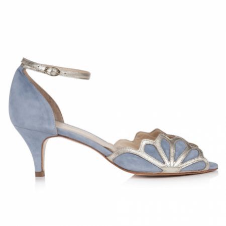 Blue Wedding Shoe, Dusky Blue Wedding, Kitten Heel Wedding Shoes, Rachel Simpson, Blue Wedding Shoes, Dusky Blue, Suede Clutch, Metallic Look, Wedding Shoes Heels