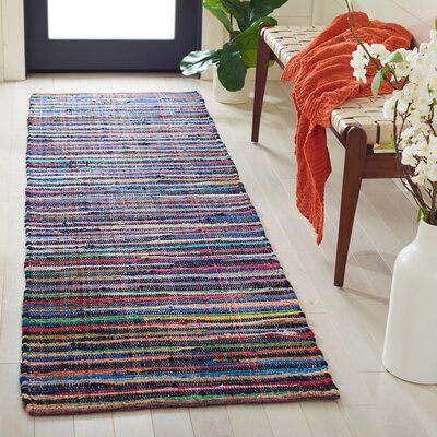 a multicolored rug in a white room