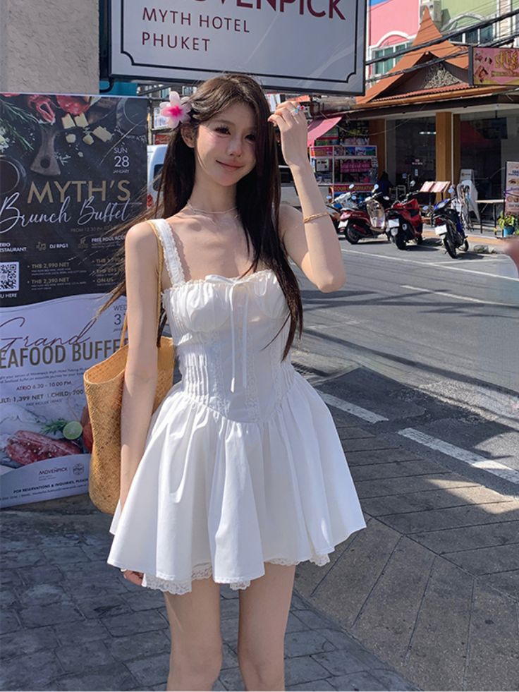 White Strap Dress Women Casual Elegant Y2k Mini Dress Even Party Clothing Korean Fashion One Piece White Strap Dress, Elegant Y2k, Y2k Mini Dress, Clothing Korean, Elegant Mini Dress, Office Dresses For Women, Dress 2024, Mini Dresses For Women, Summer Chic