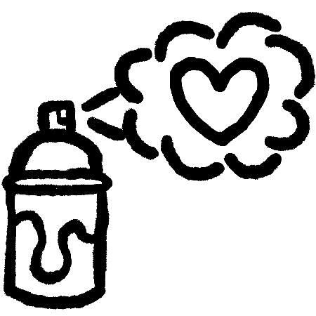 a black and white drawing of a spray bottle with a heart coming out of it