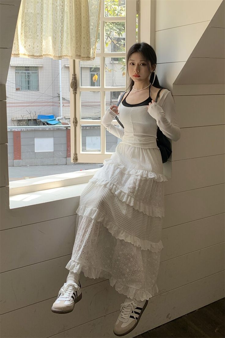 S:Waist 62-72,Length 88 M:Waist 66-76,Length 90 Diy Vetement, Skirt Y2k, Half Skirt, Skirt Women, 가을 패션, Eyelet Lace, Korean Outfits, Casual Style Outfits, الرسومات اللطيفة