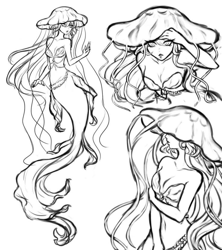 three mermaids with long hair and hats