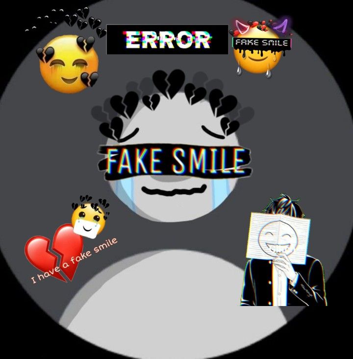 an image of fake smile with emoticions on the face and in the background