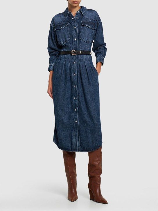 Tomia lyocell shirt long dress - Marant Etoile - Women | Luisaviaroma Elegant Collared Denim Dress For Work, Elegant Denim Daywear Dress, Elegant Denim Dress For Daywear, Elegant Long Sleeve Denim Dress With Button Closure, Elegant Button-up Denim Dress For Fall, Classic Blue Denim Dress For Work, Elegant Long Sleeve Denim Dress, Indigo Long Sleeve Dress For Work, Blue Workwear Maxi Dress With Pockets