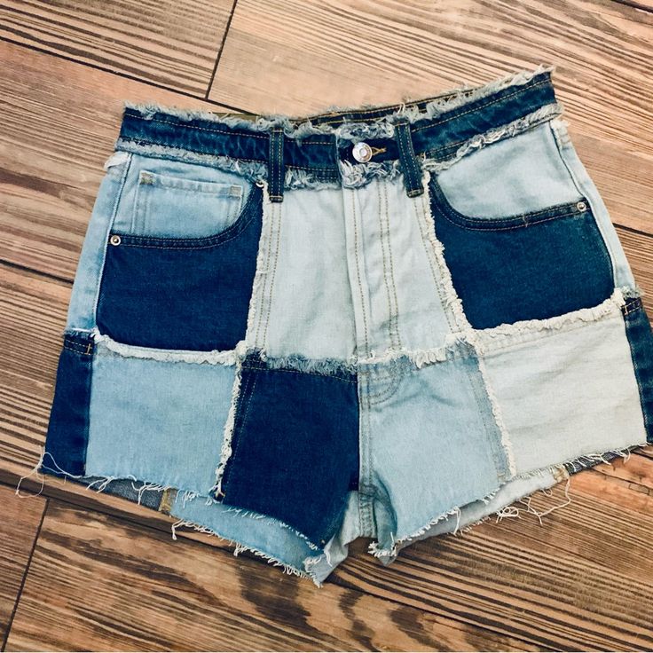 Blue And White Denim Patchwork Shorts, High Rise. New, No Flaws. “Highest Rise Cutoff Shorts.” Waist 28,” Front Rise 12,” Inseam 2.5.” 100% Cotton, No Stretch. High Rise Patchwork Bottoms For Summer, Trendy Medium Wash Patchwork Bottoms, High Rise Patchwork Jeans For Summer, Denim Blue Patchwork Shorts For Spring, Spring Denim Blue Patchwork Shorts, Casual Medium Wash Patchwork Shorts, Spring Patchwork Denim Blue Shorts, Patchwork Cutoff Bottoms For Summer, Denim Blue Patchwork Shorts