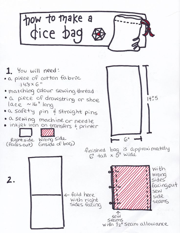 how to make a dice bag with instructions for making dice bags and other things in it