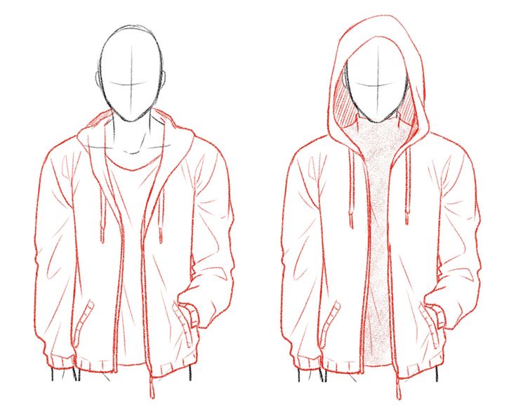 a drawing of a man's hoodie jacket with his hands on his hips