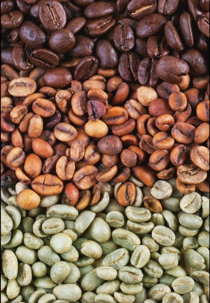 different types of coffee beans are stacked on top of each other in the same pattern