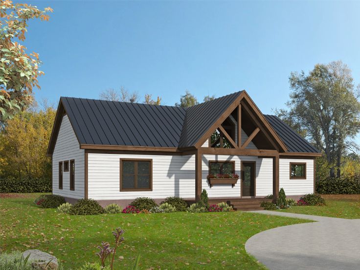 this is a computer rendering of a house in the country style with a porch and windows