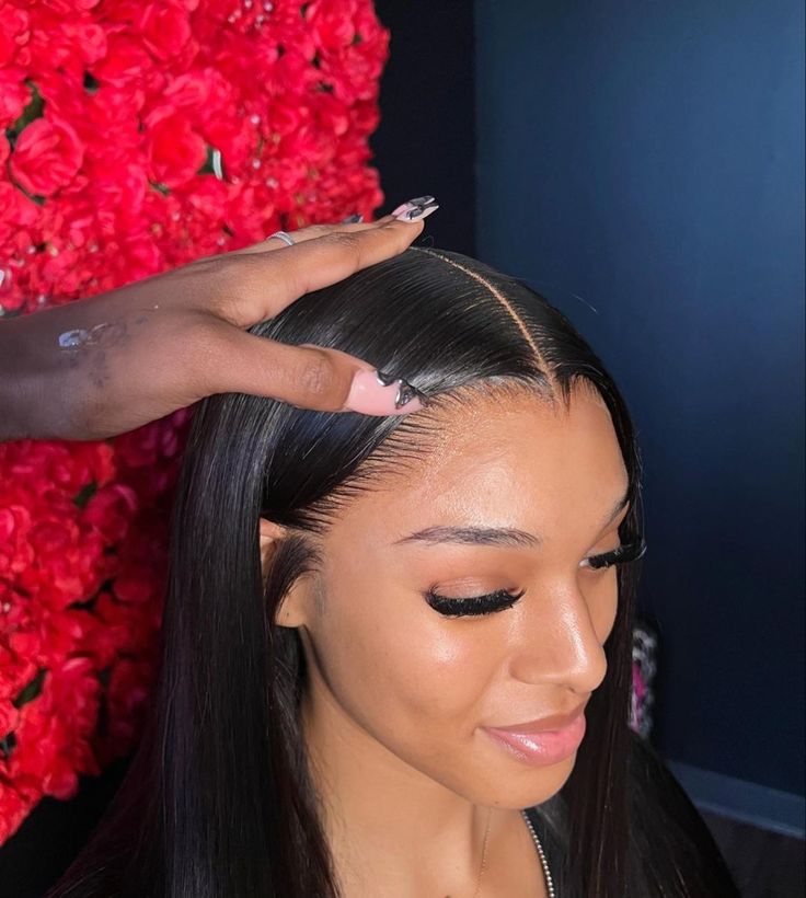 mealted lace, jet black buss down wig, black lace wig No Edges Look On Wig, Black Bussdown Middle Part No Edges, Side Part Wig No Edges, Black Buss Down Wig, No Edges Wig Install, Wig No Edges, Middle Part No Edges Wig, No Edges Wig, Middle Part Wig No Edges