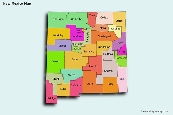 a map of the state of new mexico, with all its roads and towns highlighted in bright colors