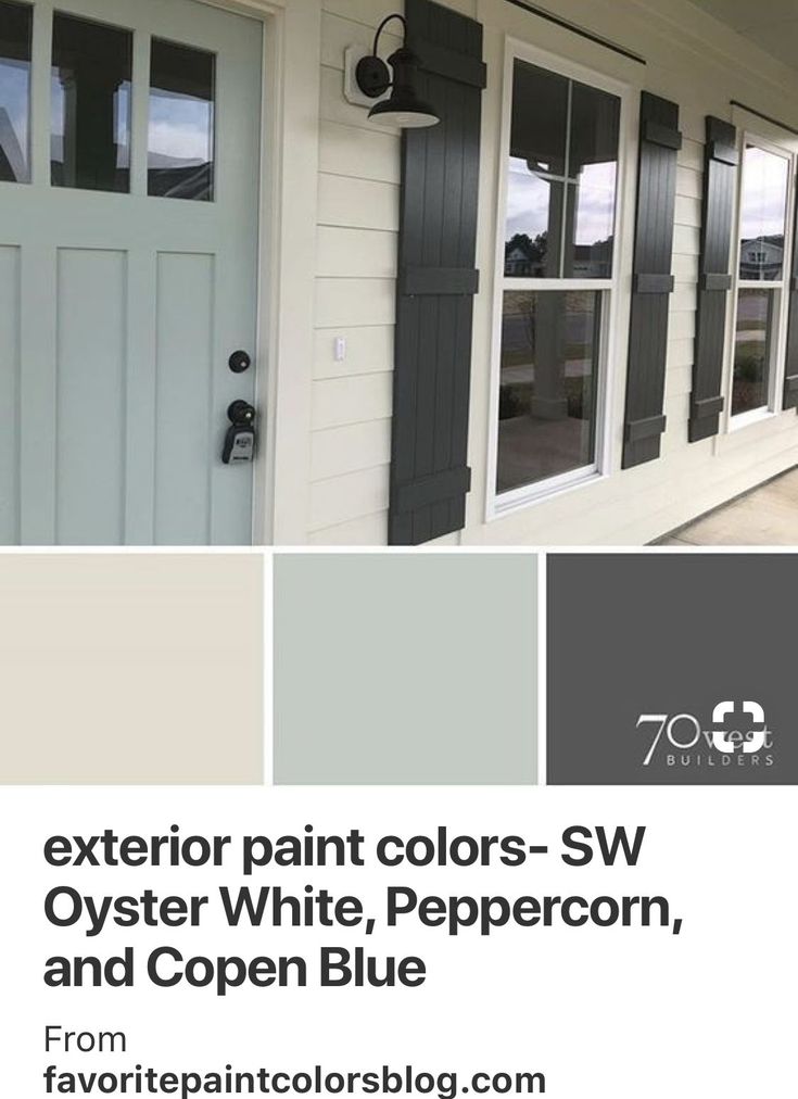 exterior paint colors - sw oyster white, peppercorn, and copen blue