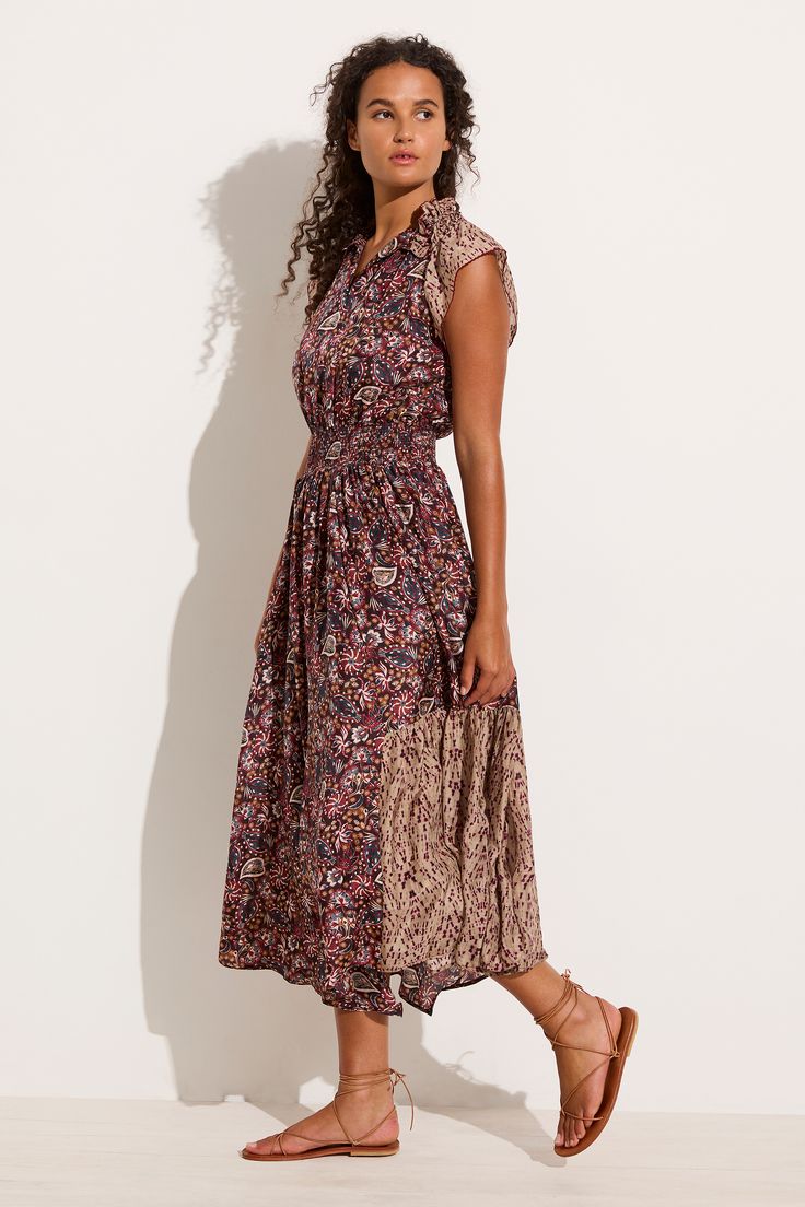 Inspired by ancient Egyptian symbols, this paisley print dress is a dream in luxurious Habotai silk. The Cairo maxi is a slip on style with an elastic smocked waist. V neckline with button closure. Ruffle trimmed sleeves. Perfect for warm weather gatherings and balmy adventures. Color: Siwi wine Fabric: 100% silk Model is wearing size S Model stats: 5'9"| 33" bust | 24" waist | 35" hips Return Policy Ancient Egyptian Symbols, Habotai Silk, Egyptian Symbols, Paisley Print Dress, Silk Maxi, Silk Maxi Dress, Ancient Egyptian, Cairo, Skirt Top