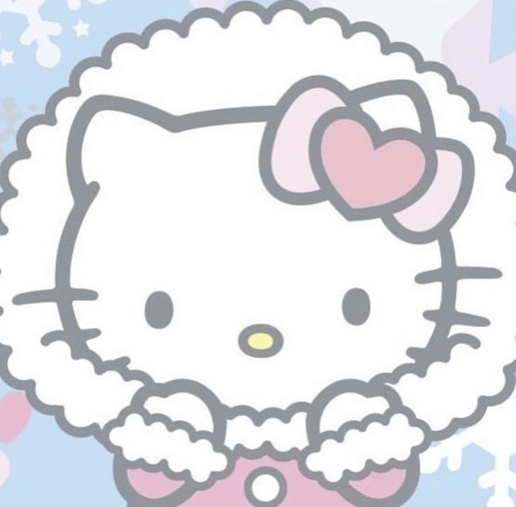 a hello kitty wallpaper with snowflakes and hearts in the shape of a sheep