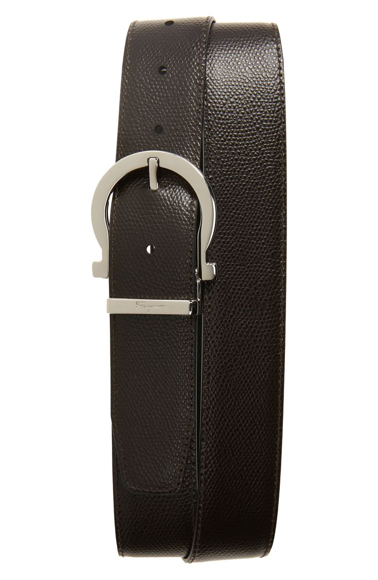 A sleek Gancio buckle fronts a stylish reversible belt crafted in Italy from richly textured calfskin leather. Leather Made in Italy Designer Calf Leather Belt Buckle, Designer Calf Leather Belt Buckles, Designer Belts With Buckle Closure For Business, Luxury Belts With Rectangular Buckle, Luxury Belts With Rectangular Buckle Closure, Luxury Business Belts With Buckle Closure, Luxury Belts With Buckle Closure For Formal Occasions, Luxury Formal Belt With Buckle Closure, Designer Formal Belts With Rectangular Buckle