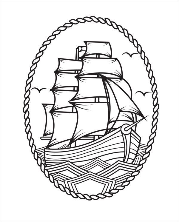 a black and white drawing of a ship