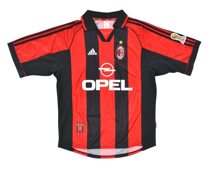 a red and black soccer jersey with the word opel on it's chest