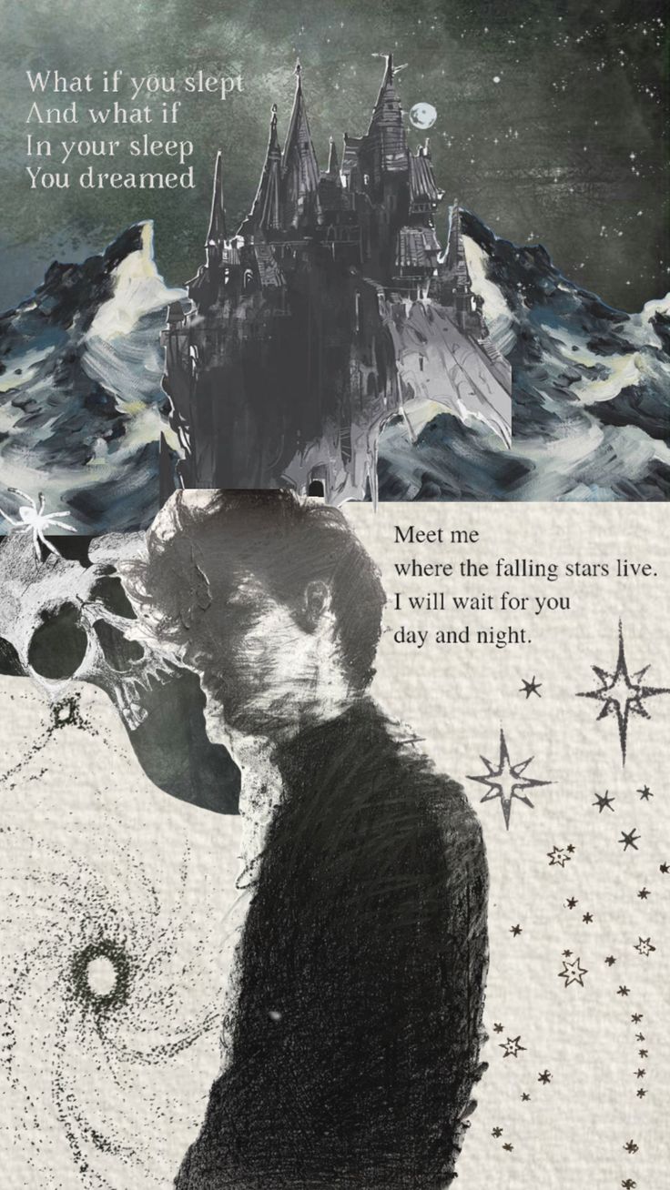 a collage with an image of a castle and the words, meet me where the falling stars live i will wait for you