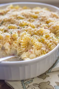 chicken cordon bleu pasta bake in a bowl