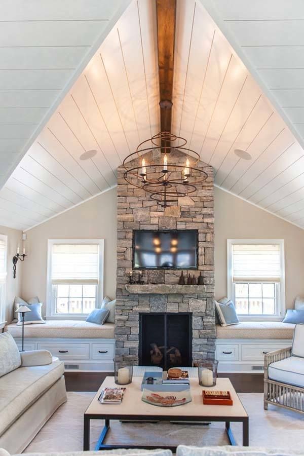 a living room filled with furniture and a fire place