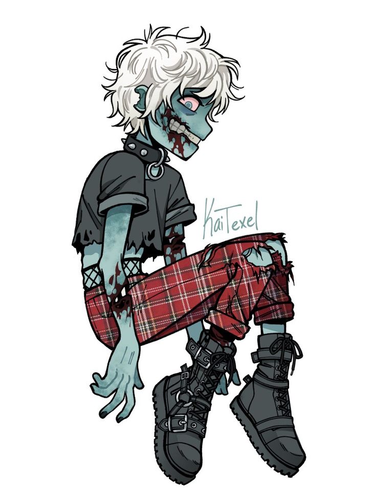 a drawing of a zombie girl with white hair