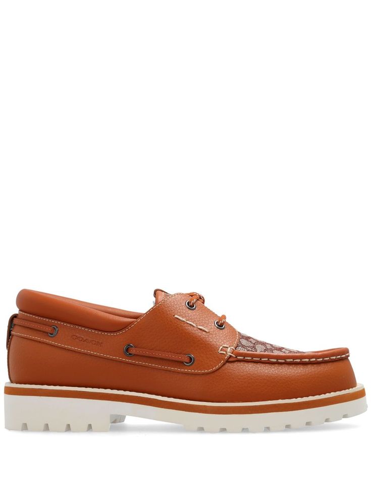 cognac brown/multicolour canvas/calf leather panelled design monogram jacquard debossed logo to the side contrast stitching round toe front lace-up fastening branded insole contrasting rubber sole Bell & Ross, Aviator Watch, Debossed Logo, Balenciaga Track, Balenciaga Triple S, Dress Watch, Summer Beach Wear, Derby Shoes, Athletic Sneakers