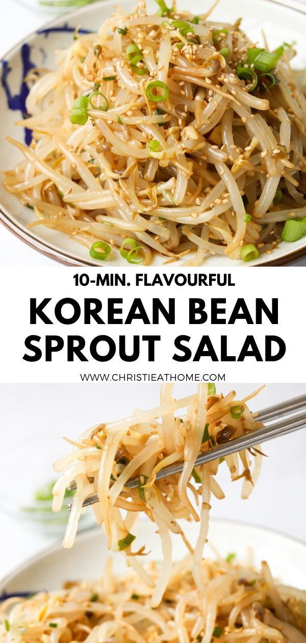 korean bean sprout salad with sesame seeds and green onions