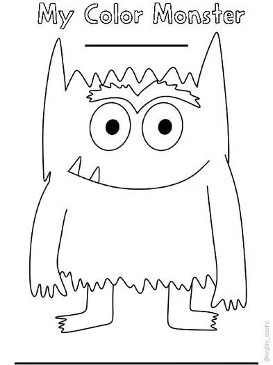 a coloring page with an image of a monster in black and white that says, my color monster