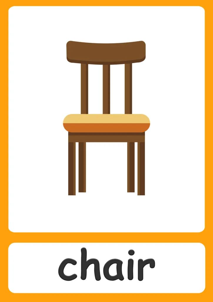 a chair with the word chair on it and an orange frame above it that says,