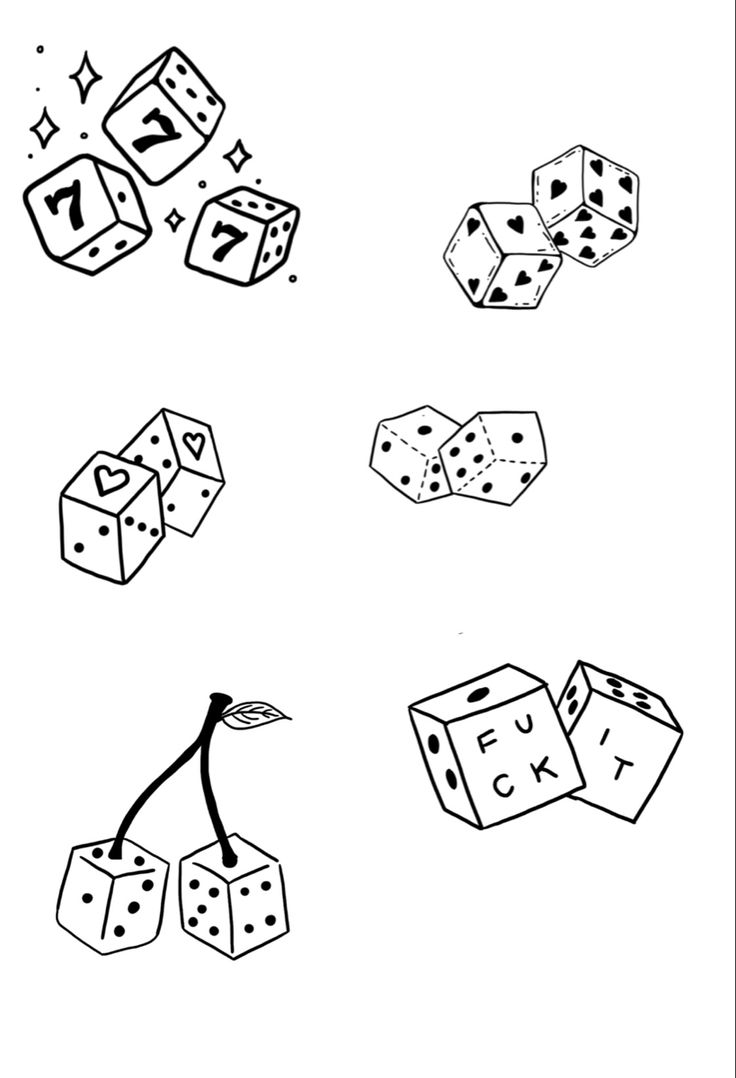 some dices that are drawn in black and white