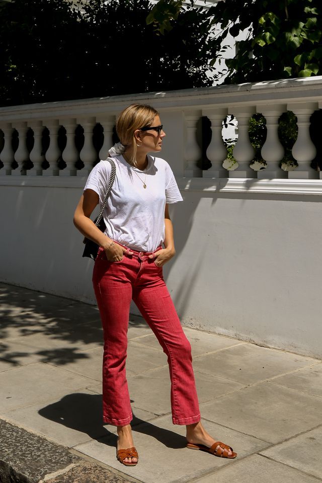 Summer in the City Red Flats Outfit, Flat Sandals Outfit, Outfit Patterns, Fall Denim Trends, Sandals Outfit Summer, Fashion Me Now, Slides Outfit, Summer In The City, Sandals Outfit