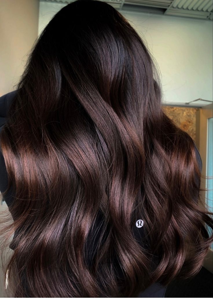 Dark Purple On Black Hair, Espresso Hair Color With Lowlights, Ebony Brown Hair Color, Coffee Brown Hair Color On Black Hair, Deep Espresso Hair Color, Mahogany Hair Highlights, Dark Chocolate Hair Color Coffee, Mahogany Balayage On Black Hair, Dark Chocolate Brown Hair Color Espresso