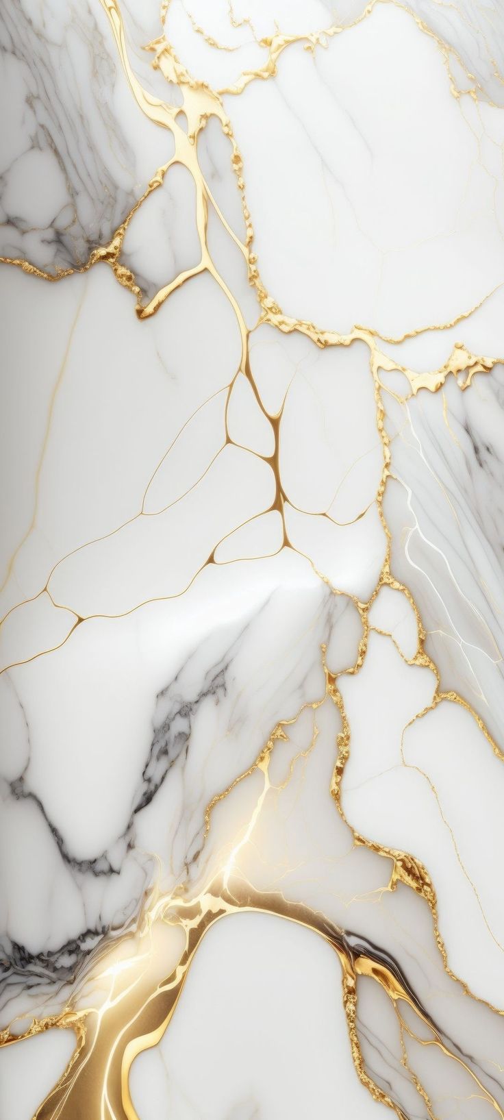 white and gold marble wallpaper with golden lines on the bottom, in an abstract pattern