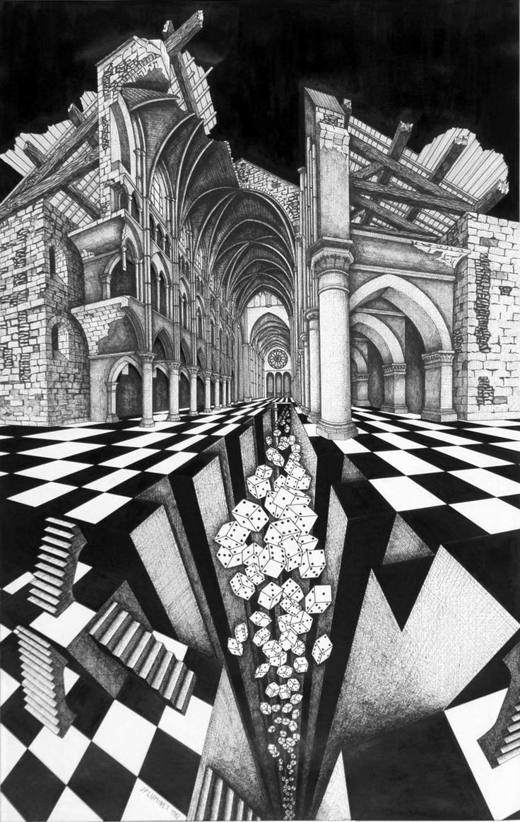 a black and white drawing of a building with flowers on the floor in front of it