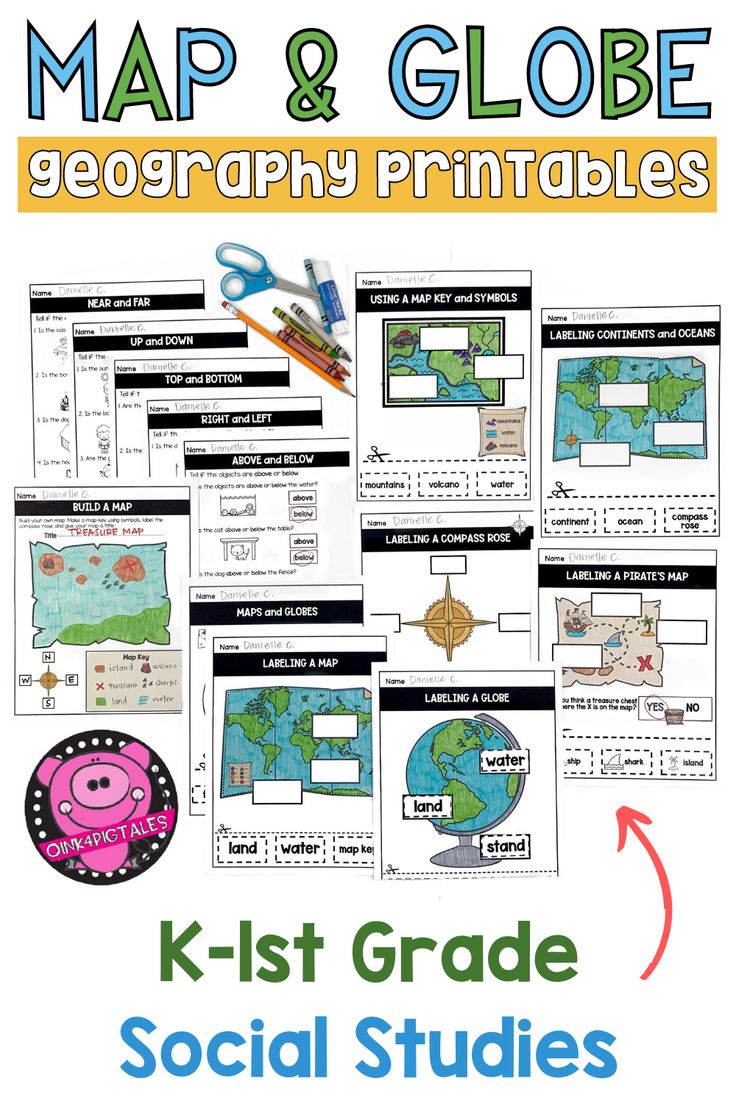 the map and globe printables for k - 1st grade social studies is shown