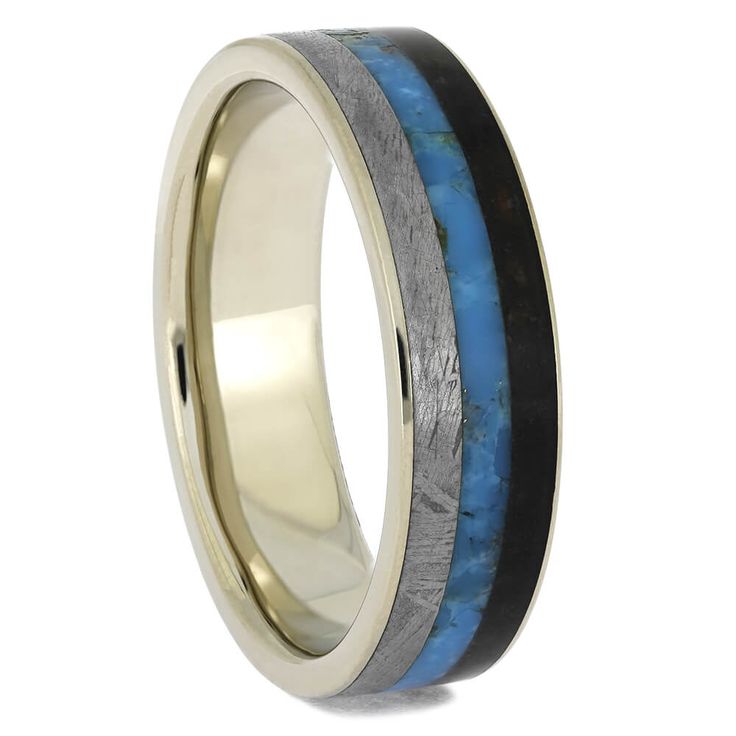 White Gold Wedding Bands Turquoise Wedding Band, Meteorite Wedding Band, Handmade Wedding Band, Unique Mens Rings, Jewelry By Johan, Meteorite Ring, Turquoise Wedding, Dinosaur Bones, Unique Wedding Bands