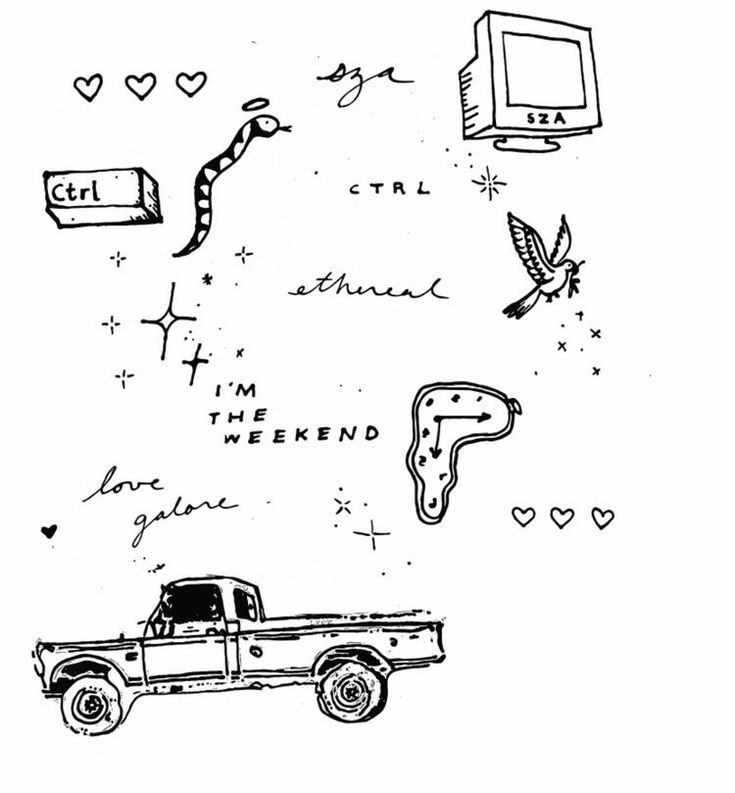 a black and white drawing of a truck with writing on the back, an eagle flying over it