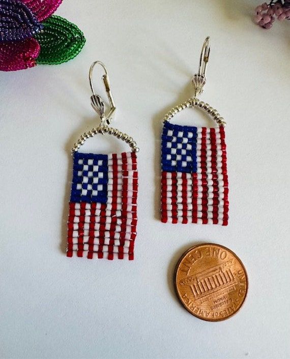 patriotic flag earrings. Patriotic Earrings For 4th Of July, Patriotic 4th Of July Earrings, Handmade Red Beaded Earrings For 4th Of July, Patriotic Dangle Earrings For Independence Day, Blue Patriotic Earrings For Independence Day, Patriotic Blue Earrings For Independence Day, Patriotic Drop Earrings For 4th Of July, Patriotic Dangle Jewelry For Independence Day, Patriotic Nickel-free Jewelry For 4th Of July