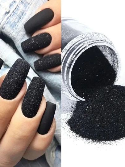 Beauty, Beauty Sale | SHEIN USA Black Sparkly Nails, Black And White Effect, Black And White Nail Art, Nail Glitter Powder, Black White Nails, Sugar Nails, Winter Manicure, Nail Shimmer, White Nail Art