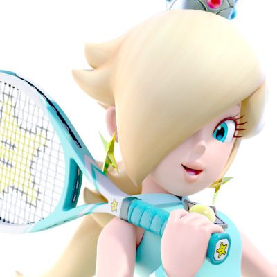 a cartoon character holding a tennis racquet and wearing a tiara on her head