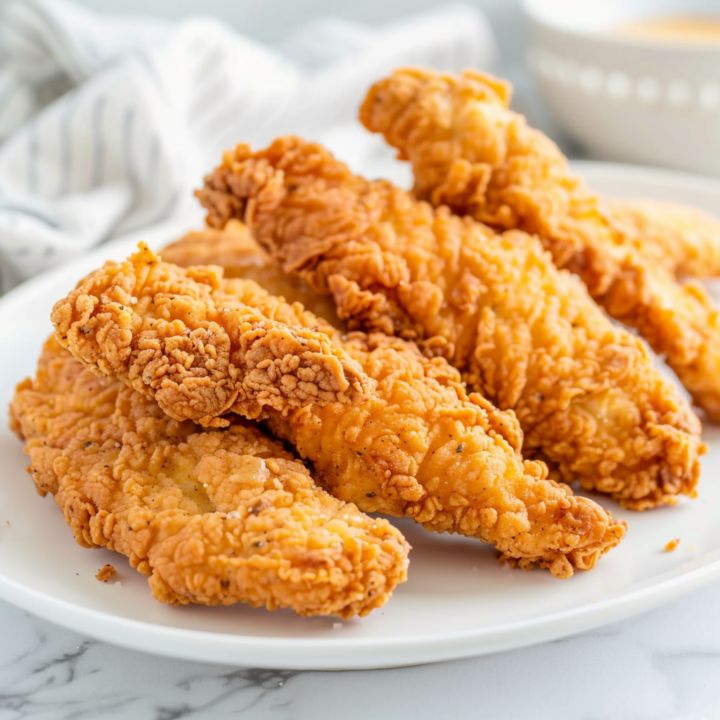 some fried chicken on a white plate