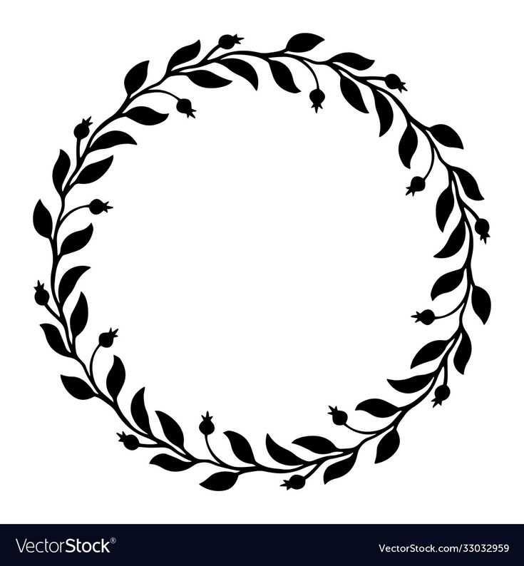 a black and white circular frame with leaves